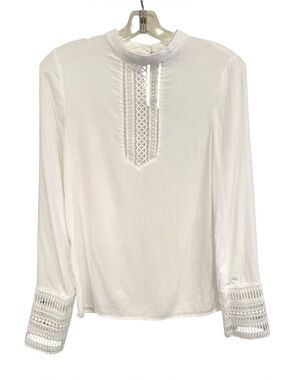 White Lace-Trim Long Sleeve Women’s Top